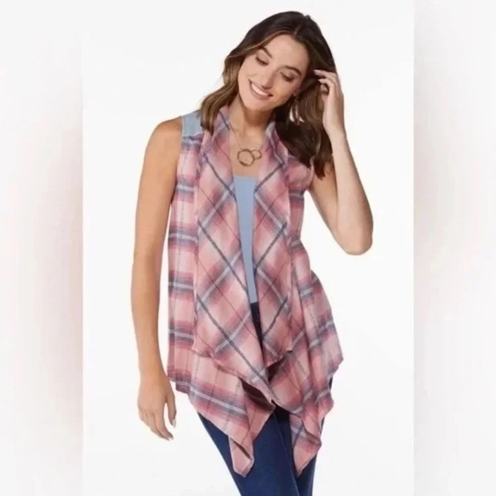 ❄️ Cato | Plaid Vest Gypsum Red Various Sizes Available Linen - Picture 3 of 4
